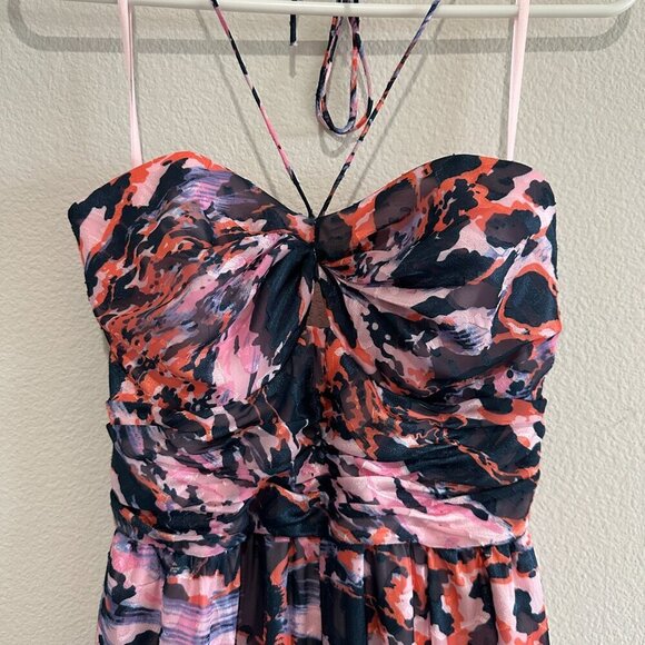 Hutch Pink Red & Navy Print Getty Halter Wide Leg Ruffle Jumpsuit - Picture 5 of 10